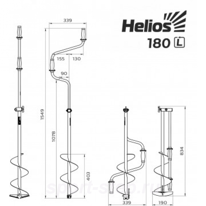 Ледобур HS-180D левое вращение, цельнотянутый шнек, высота шнека 40см (LH-180LD) Helios