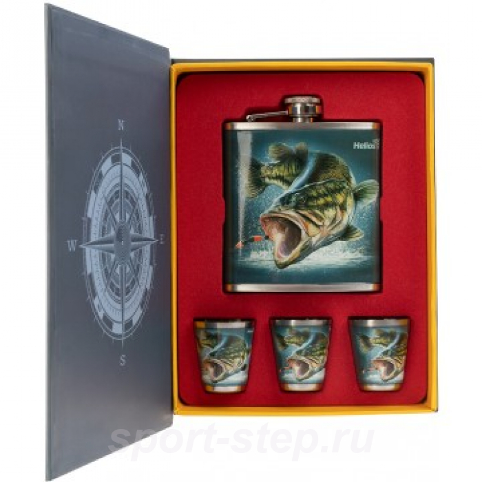 Набор Книга Рыбака (фляжка 210мл + 3 стопки) (HS-KR-F-A20) Helios