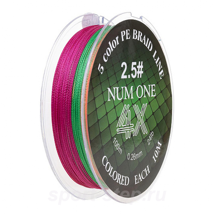 Шнур NUM ONE PE4X-100M 2.5#/0,260 mm Multi Colour Ryobi
