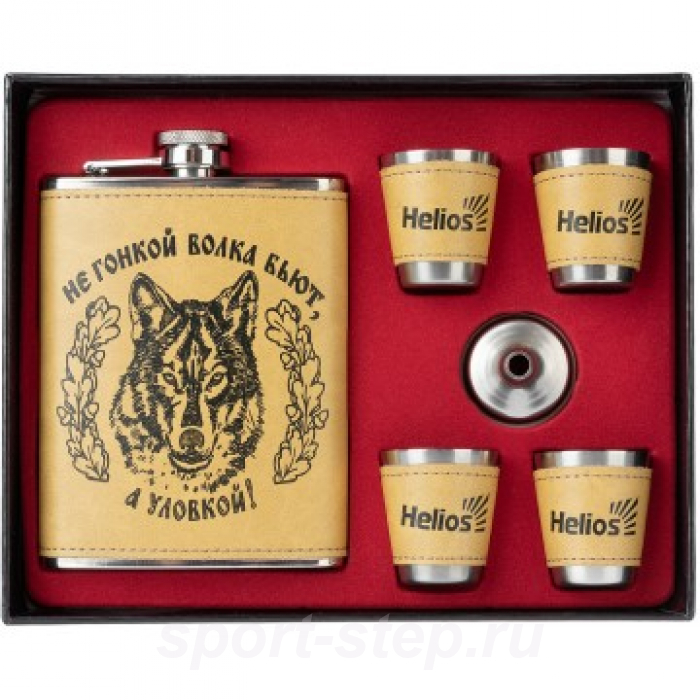 Набор Волк (фляжка 240 мл + 4 стопки + воронка) (HS-N-W-А09) Helios