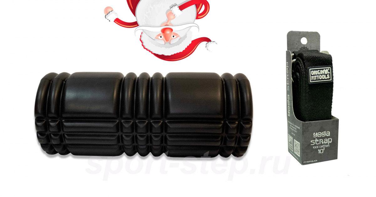 Цилиндр массажный черный + ремешок для йоги