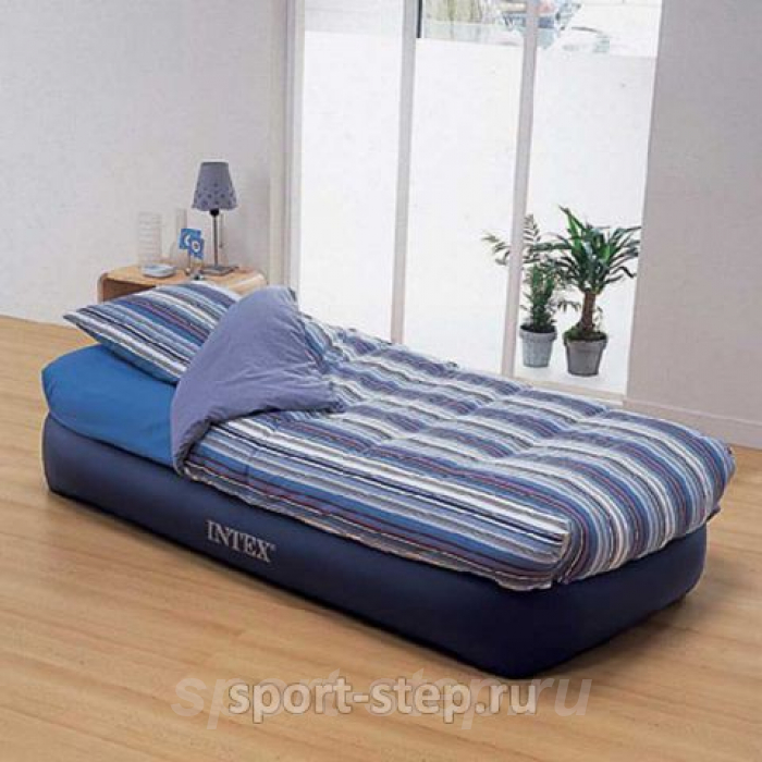 Односпальная надувная кровать Intex 66706 Pillow Rest с встроенным электрическим насосом