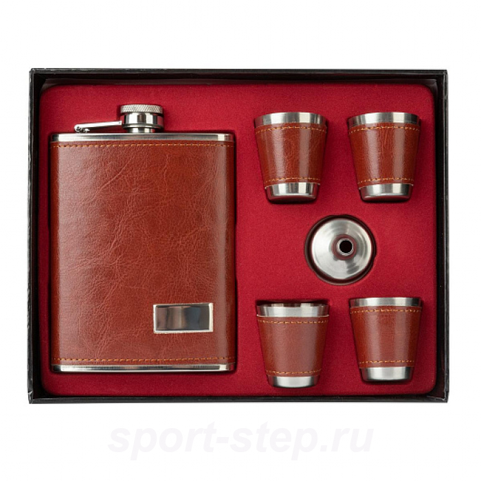 Набор Фляжка (в коже 240 мл + 4 стопки + воронка) (HS-N-А07) Helios