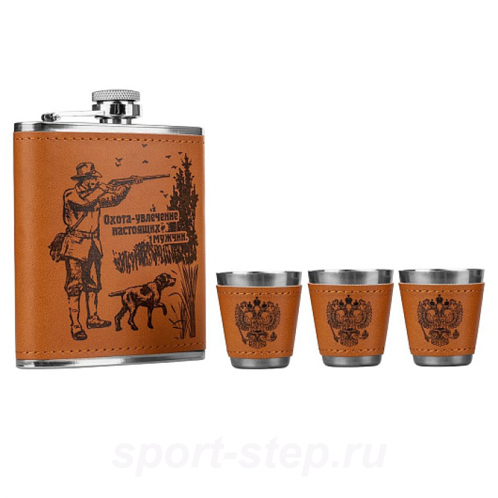 Набор Книга Записки охотника (фляжка 210мл + 3 стопки) (HS-2023-TZ-3) Helios