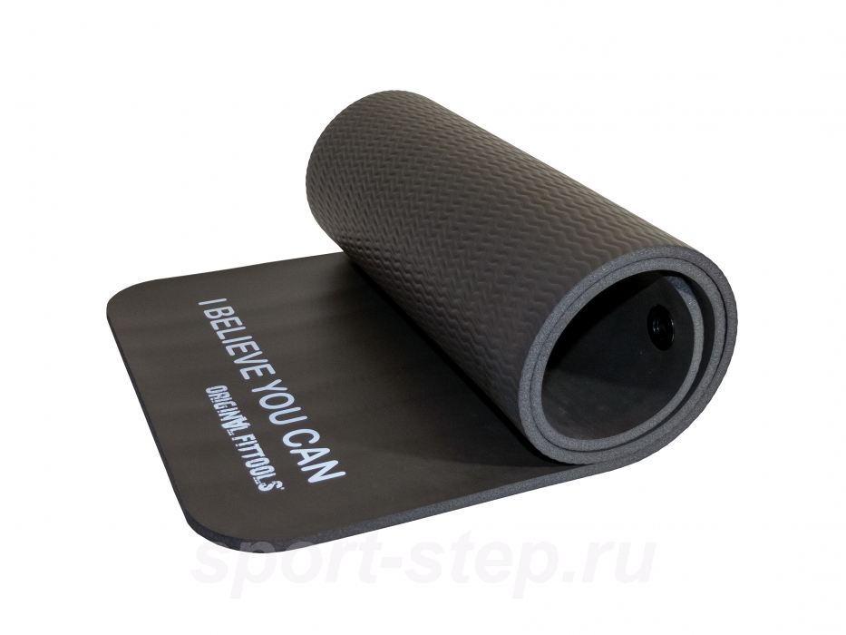 Мат для аэробики NBR 10 мм черный с кольцами (без канта) Original FitTools FT-YGR-100NBR-FE