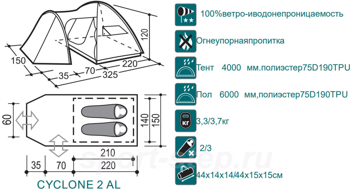 Палатка Canadian Camper CYCLONE 2 Al (цвет forest)