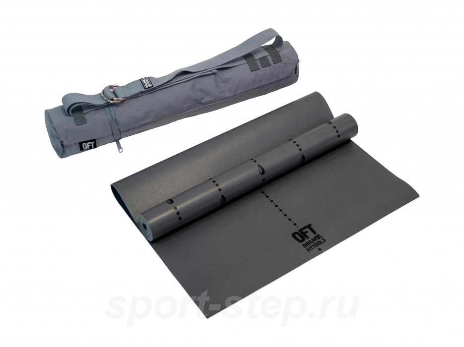 Коврик для йоги 2.5 мм серый в сумке с ремешком Original FitTools FT-TYM025-GY