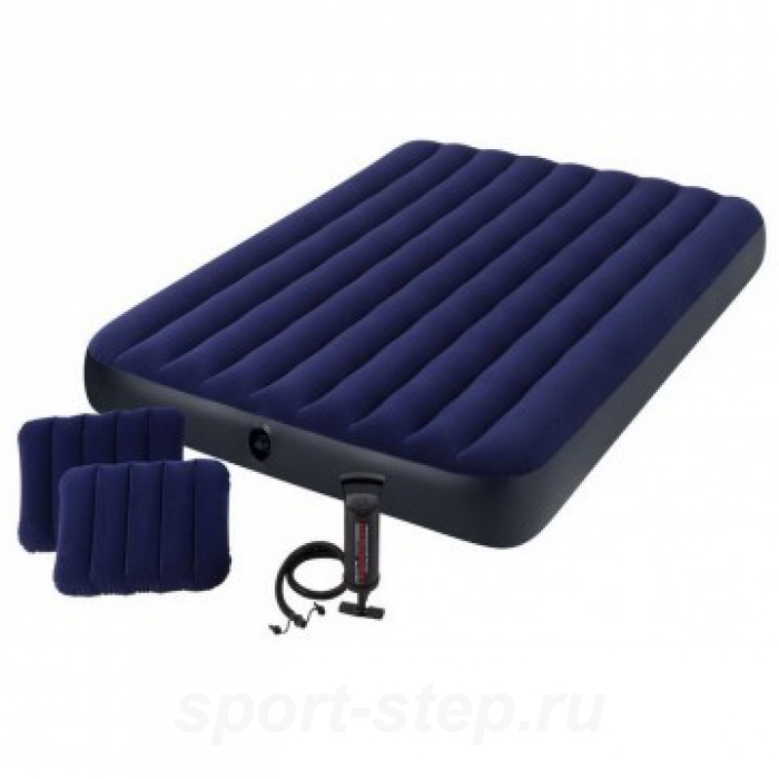 Матрас кемпинговый флок 152x203x25 см с 2 подушками механический насос (64765) INTEX