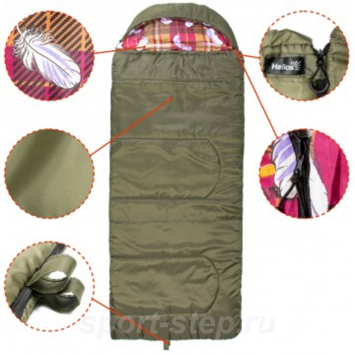 Спальный мешок БАТЫР XXL СОШ-4 (220*90) зелёный (холлофайбер) Helios