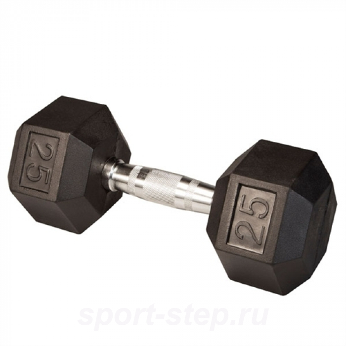 Гантель гексагональная обрезиненная, хромированная ручка, 25 кг BodySolid SDRK25