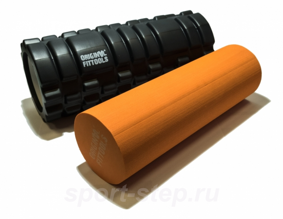 Цилиндр массажный 33 x 14 см черный двойной Original FitTools FT-DOUBLE-ROLL