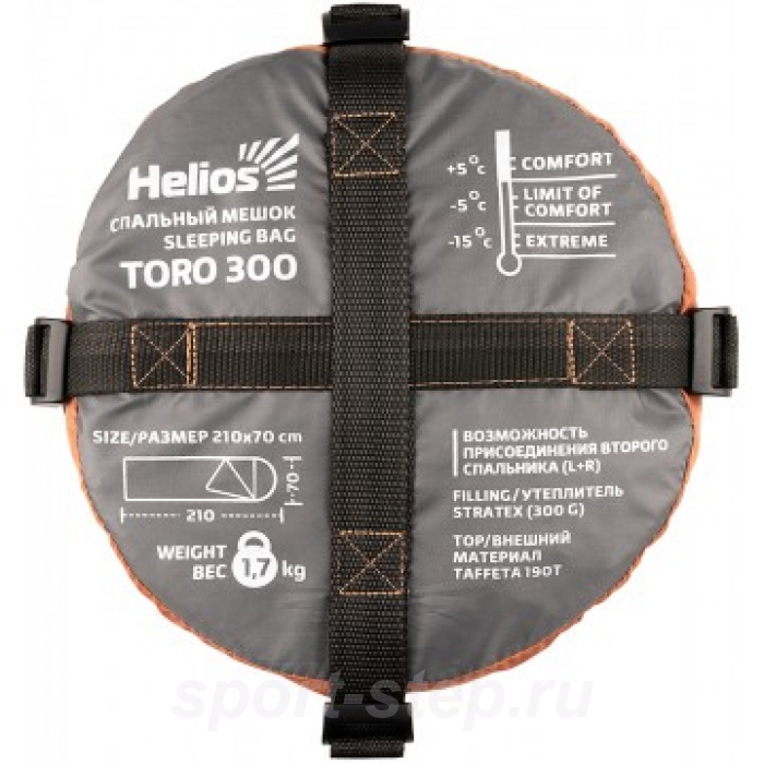 Спальный мешок TORO 300R (210х70, правый, стратекс, оранжевый) (T-HS-SB-T-300R) Helios