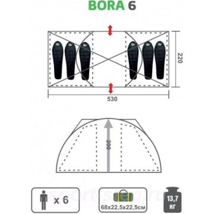 Палатка BORA-6 (HS-2371-6 GO) Helios
