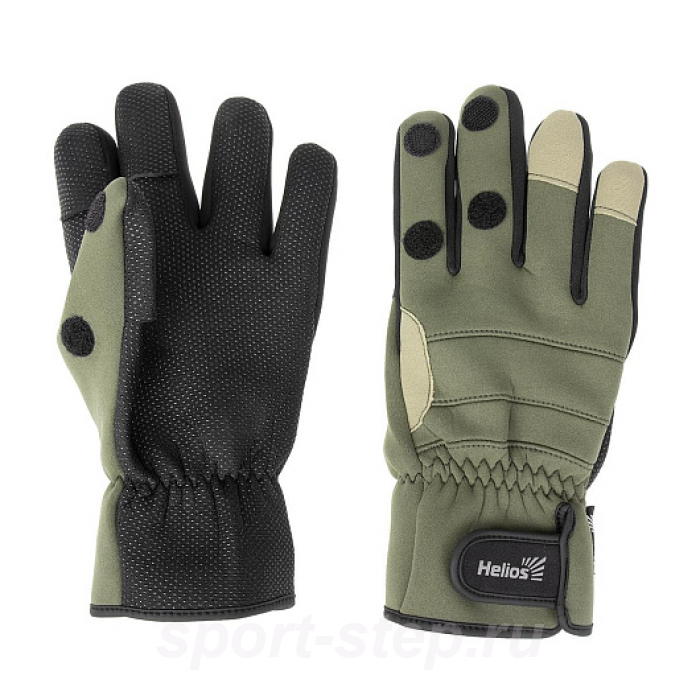 Перчатки рыбацкие FISHER неопрен. на липучке, цв.хаки р.XL (HS-HY-D13-XL) Helios