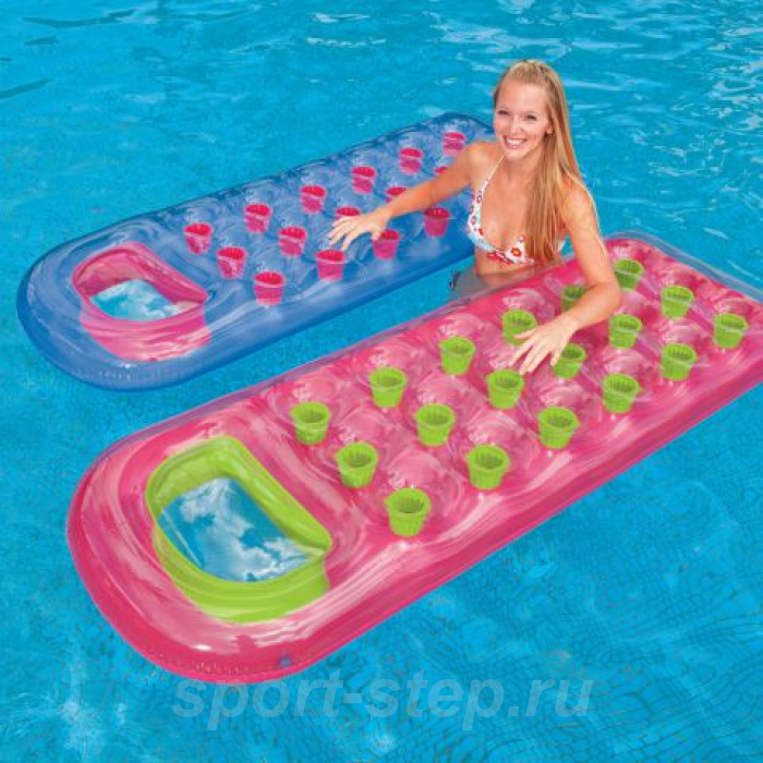 Надувной пляжный матрас для плавания цветной с лунками 188х71см intex 59895