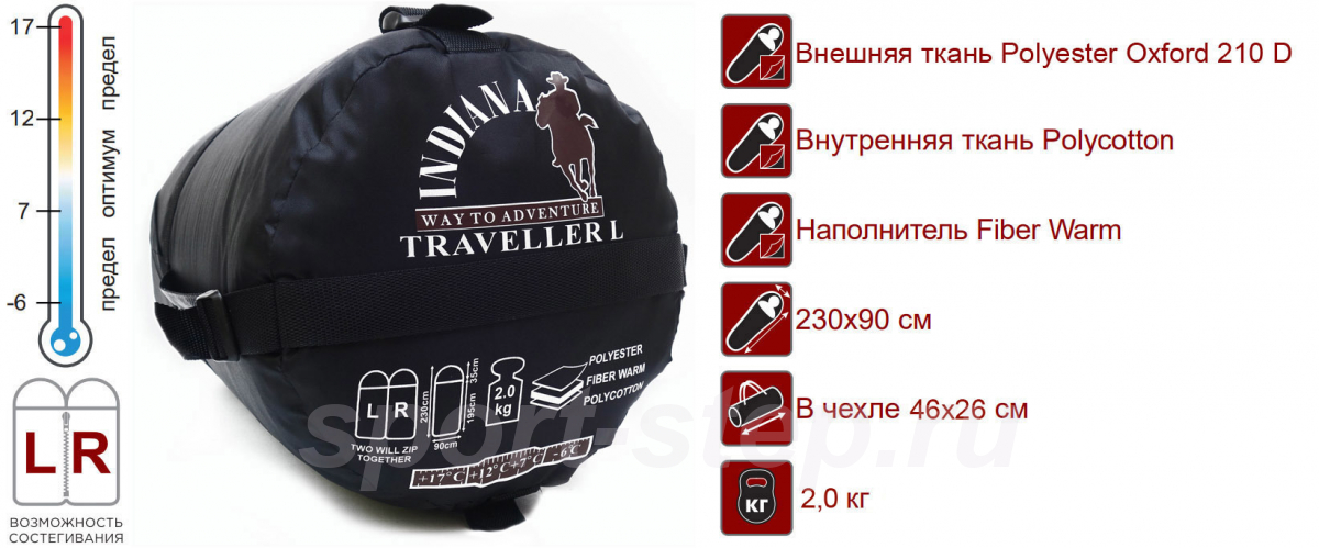 Спальный мешок INDIANA Traveller L-zip от -6 °C