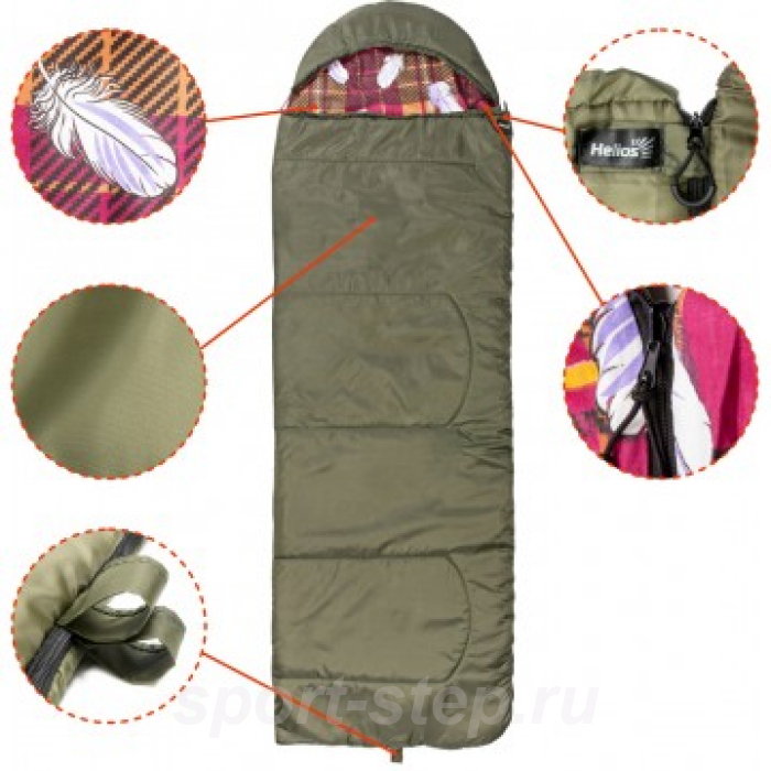 Спальный мешок БАТЫР СОК-2 (220*70) зелёный (холлофайбер) Helios