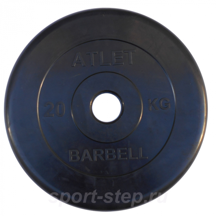 Диски обрезиненные, чёрного цвета, 31 мм, 20 кг, Atlet MB-AtletB31-20