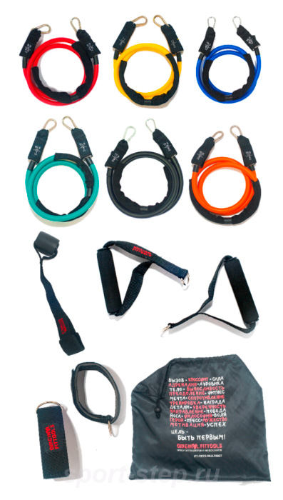 Набор эспандеров трубчатых (6 шт.) и аксессуаров в сумке Fitness Tools FT-TRTE-MULTISET