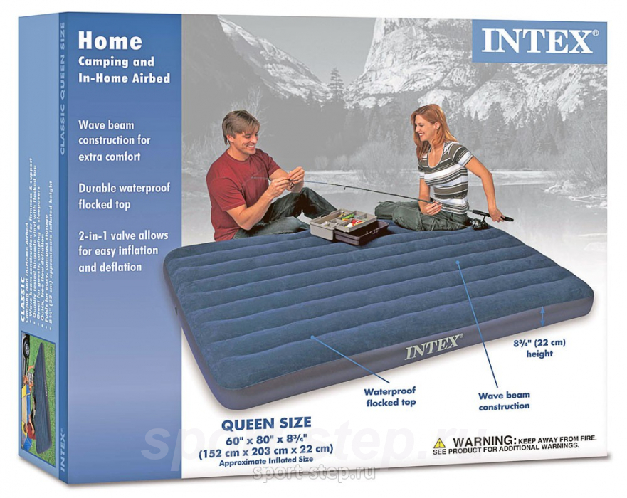 Двуспальный надувной матрас Intex Classic Downy 68759 без насоса