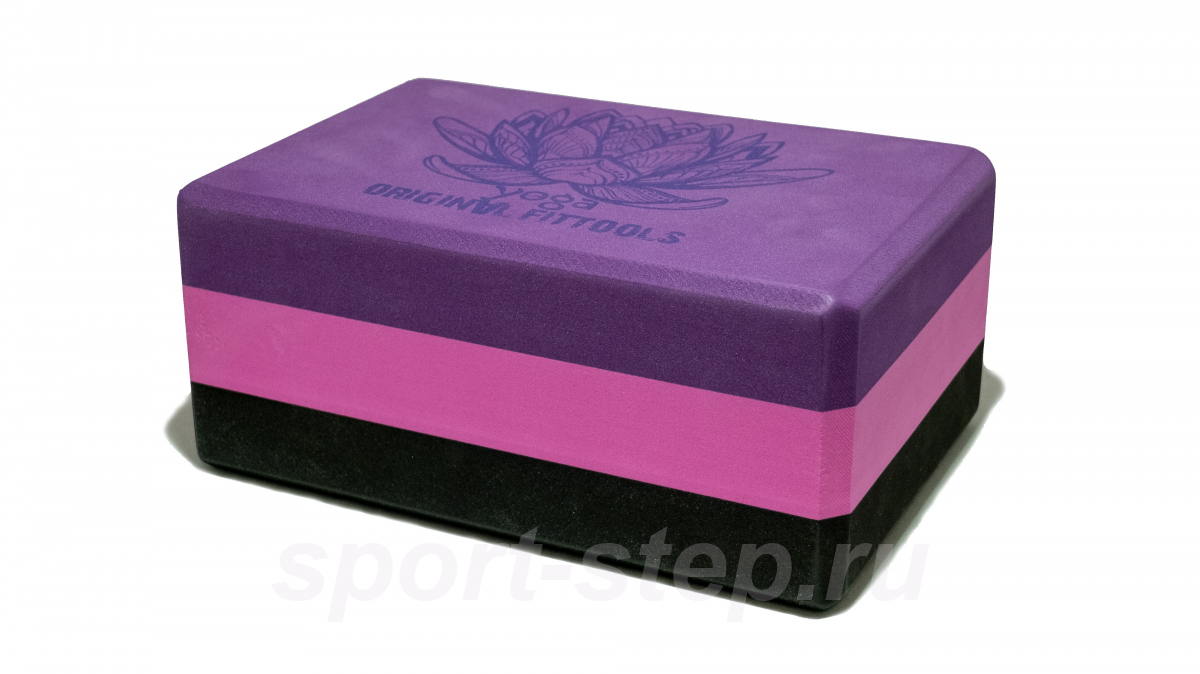 Блок для йоги трехцветный премиум в коробке Original FitTools FT-3DBLOCK