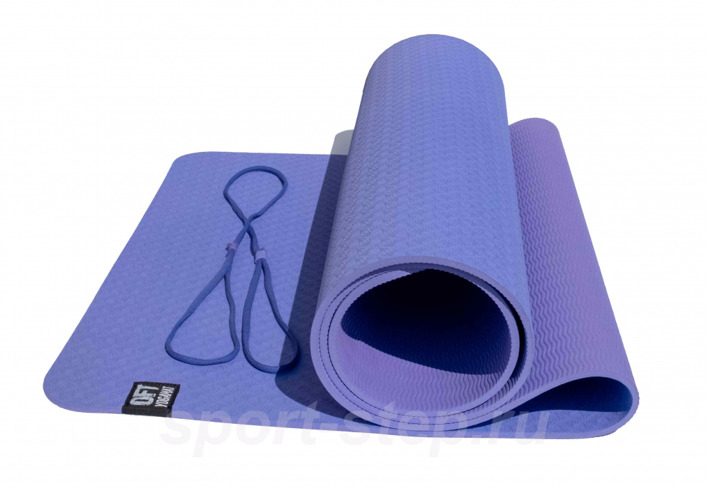 Коврик для йоги 6 мм двуслойный + ремешок для йоги
