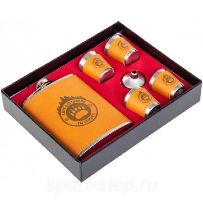 Набор Клуб охотников (фляжка 240 мл + 4 стопки + воронка) (HS-2021-A1) Helios